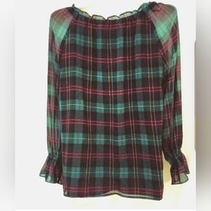 Talbots Tartan Plaid 4 Color Sheer Lined Blouse